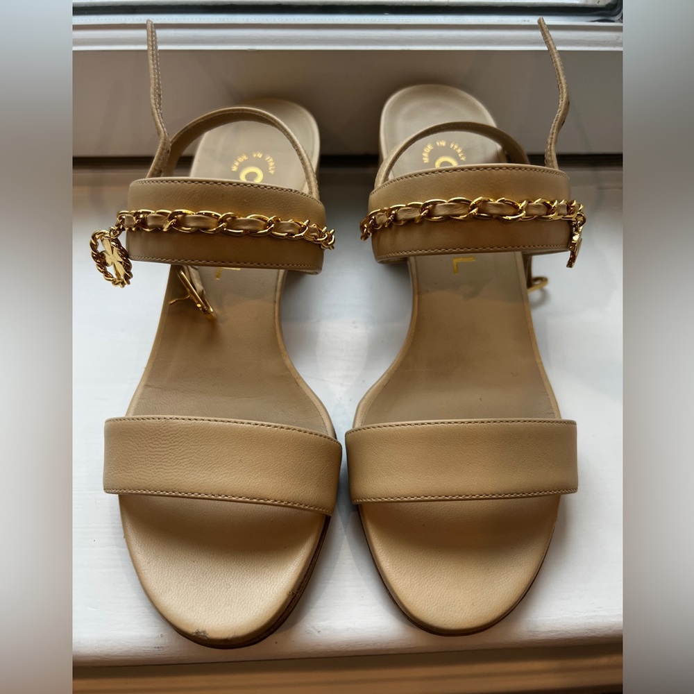 Chanel Block Heel Lambskin Strap Sandals beige 36